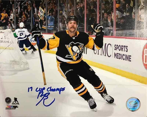 Bryan Rust Signed Double Fist Pump Vs. Tampa Bay 16X20 Photo With 17 Cup Champs
