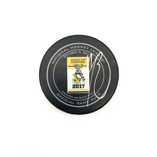 Bryan Rust Autographed Pittsburgh Penguins Official 2017 Banner Raising Game Puck