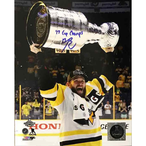 Bryan Rust Autographed Raising 2017 Cup 8x10 Photo with 17 Cup Champs