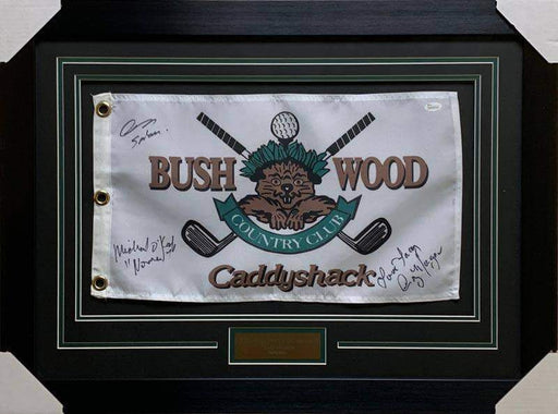Bushwood Pin Flag from CaddyShack Signed by Michael O'Keefe, John Barman and Cindy Morgan - Professionally Framed