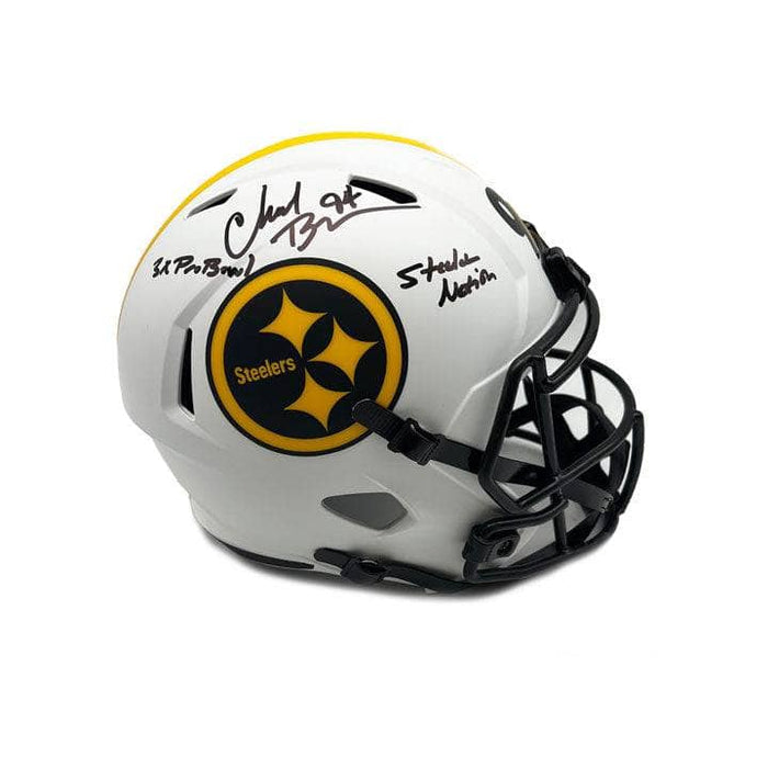 Chad Brown Autographed Pittsburgh Steelers Full Size Lunar Replica Helmet with Steeler Nation and 3X Pro Bowl
