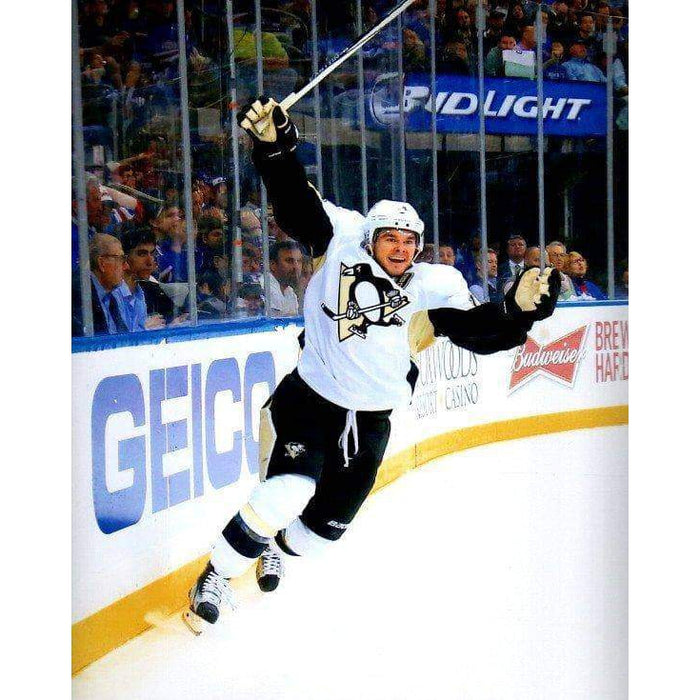 Chris Kunitz Hands Up After Goal In White Unsigned 8X10 Photo