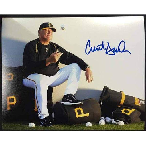 Manny Sanguillen Autographed Pittsburgh Pirates 8x10 Photo - BAS (Kneeling,  Black Ink)
