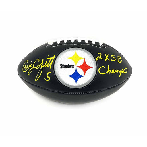 Craig Colquitt Autographed Pittsburgh Steelers Black Logo Football with 2X SB Champs