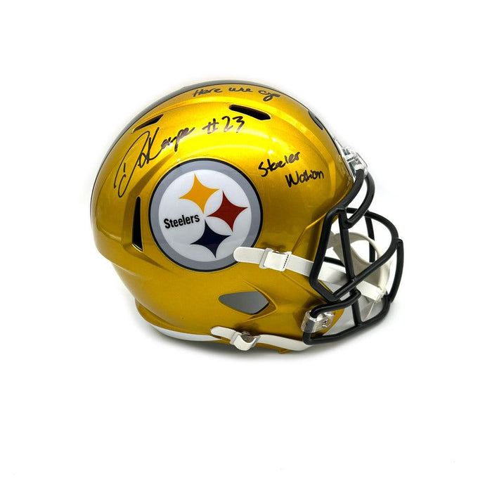 Damontae Kazee Signed Pittsburgh Steelers Full Size Replica Flash Helmet with 2 Inscriptions