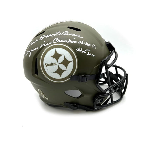 Dick Lebeau Autographed Pittsburgh Steelers Replica Salute to Service Helmet with "HOF 2010" & "Defense Wins Championships"