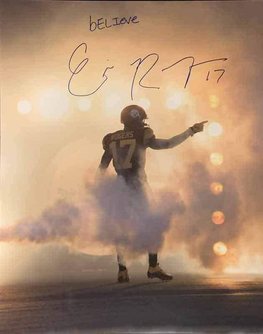 Eli Rogers Signed Pointing In Fog 16X20 Photo with "Believe"