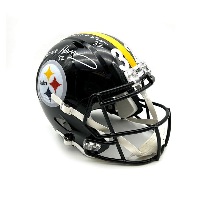 Franco Harris Autographed Pittsburgh Steelers Black Replica Speed Helmet with "Last to Wear 32"