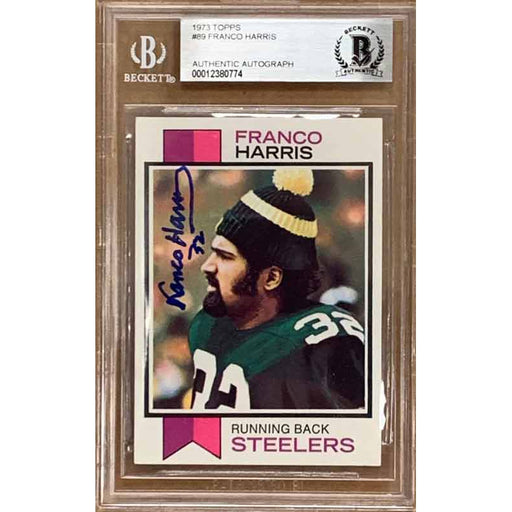 Franco Harris Signed Rookie Card Slabbed By Beckett