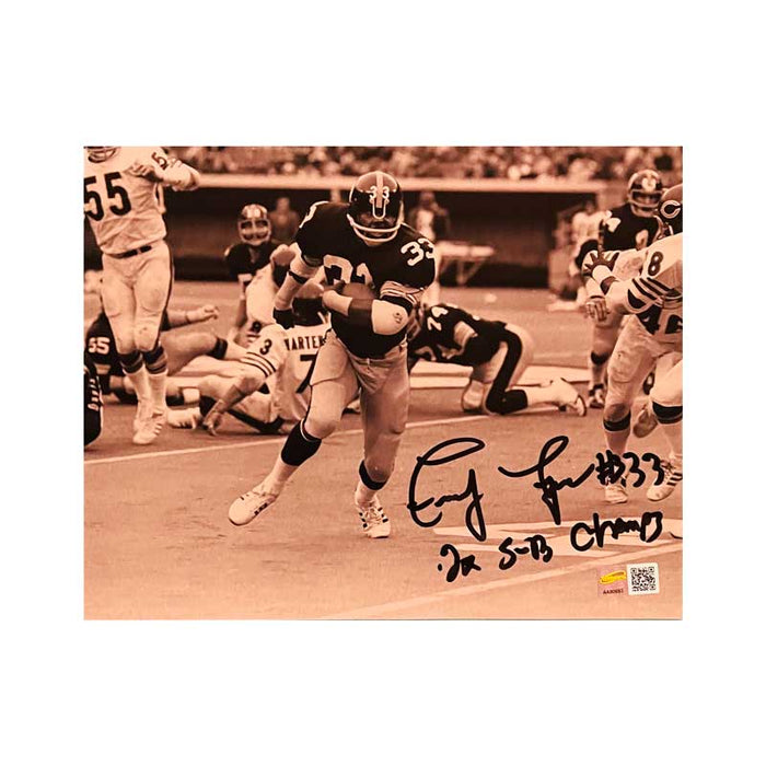 Frenchy Fuqua Signed Running with Football in Black 8x10 Photo with "2X SB Champs"