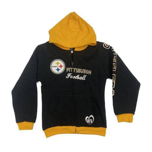 Girl's Pittsburgh Steelers Football Black and Gold Zip-Up Hoodie Medium-10-12