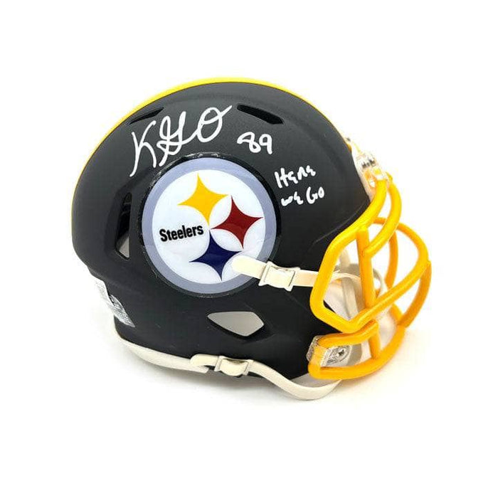 Gunner Olszewski Signed Pittsburgh Steelers Black Matte Mini Helmet with Here We Go