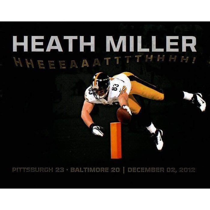 Heath Miller Custom Spotlight Dive w/ ‚ÄòHEEEATH‚Äô and Game Score Unsigned 8x10 Photo