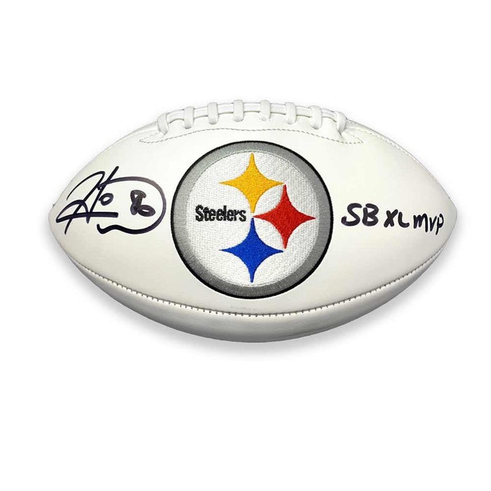 Hines Ward Signed Pittsburgh Steelers White Logo Football with "SB XL MVP"