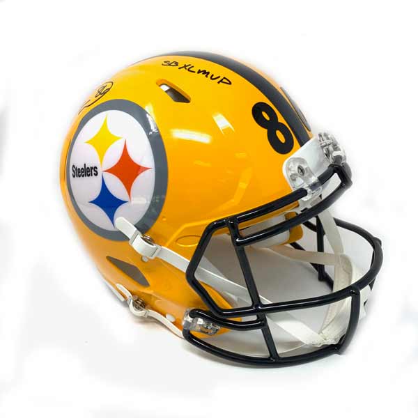 Hines Ward Autographed Steelers Replica 75th Anniversary Speed Helmet with SB XL MVP