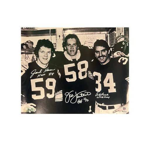 Jack Ham, Jack Lambert, Andy Russell (2X SB Champs) Signed 3 Linebackers Locker Room 16x20 Photo