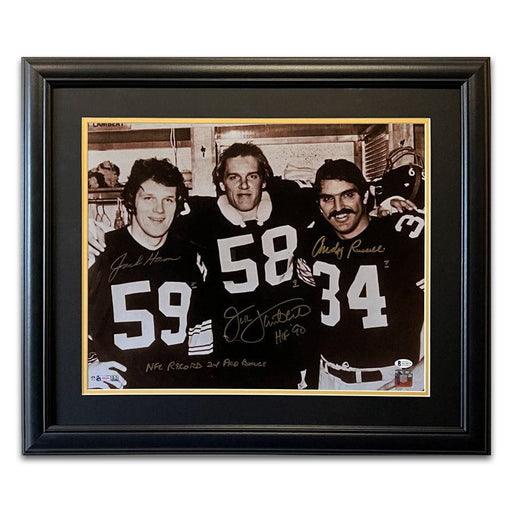 Jack Ham, Jack Lambert, Andy Russell Signed 3 Linebackers 16x20 NFL Record 24 Pro Bowls - Professionally Framed No Nameplate