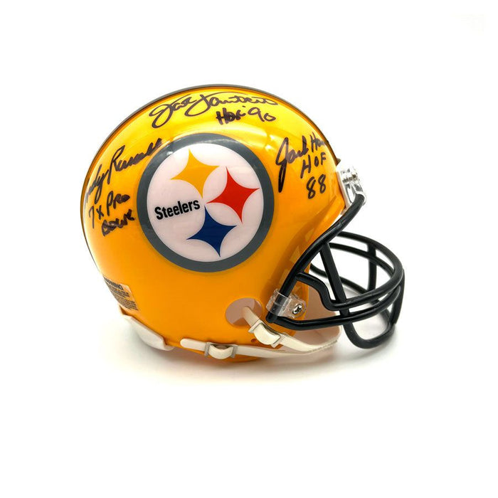 Jack Lambert, Jack Ham, Andy Russell Autographed Pittsburgh Steelers 75th Anniversary Mini Helmet