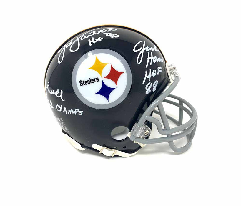 Jack Lambert, Jack Ham, Andy Russell Autographed Pittsburgh Steelers Mini Helmet