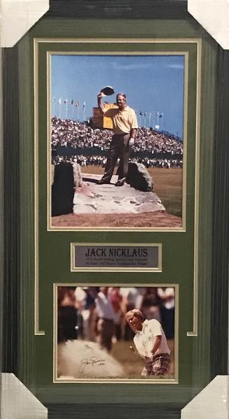 Jack Nicklaus Signed Checkered Pants 8x10 with 11x14 on Swilcan Bridge - Professionally Framed