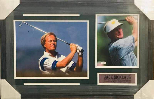 Jack Nicklaus Signed in White Visor 8x10 Photo with  11x14 Photo - Professionally Framed