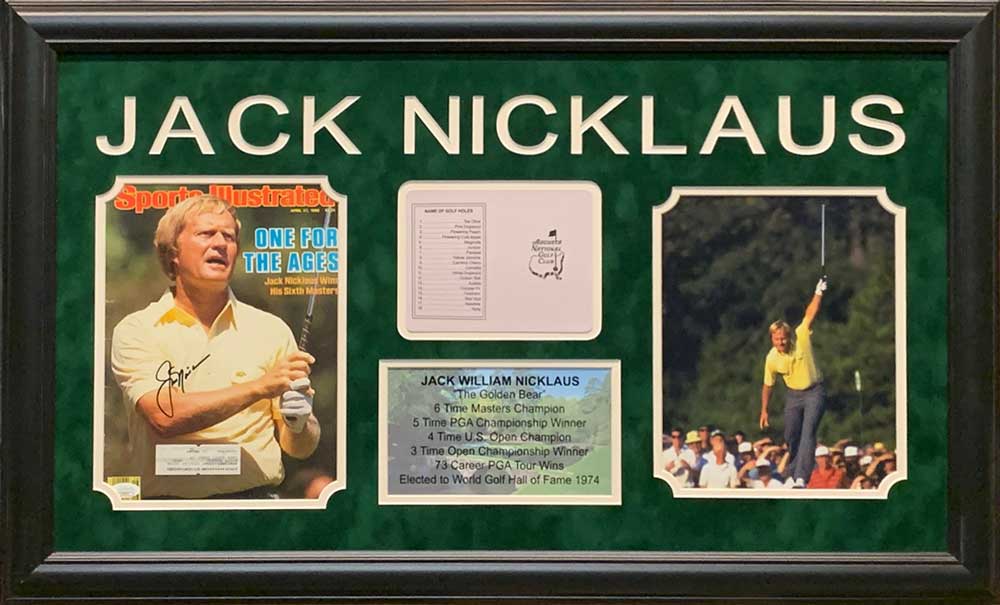 Jack Nicklaus Signed Yellow Shirt 8X10 Photo, Masters Scorecard And Stat Display - Professionally Framed