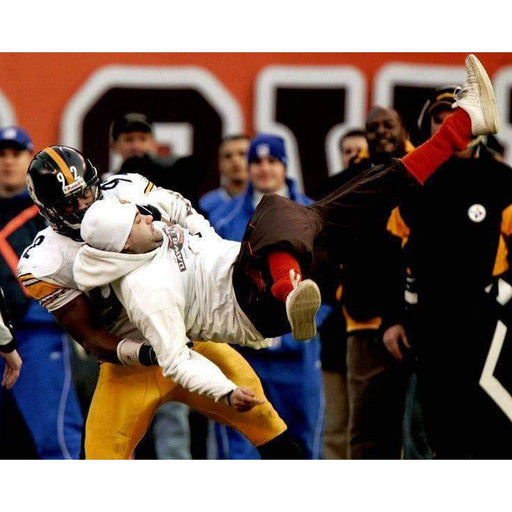 James Harrison Body Slam Browns Fan Color Unsigned 8x10 Photo