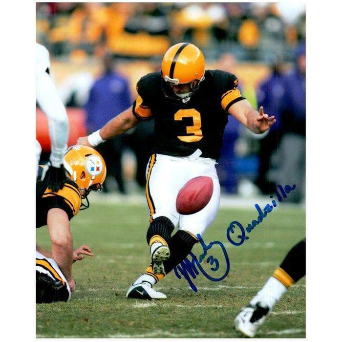 Jeff Reed Signed Kicking in 75th Anniversary Uniform 8x10 Photo with "Quadzilla"