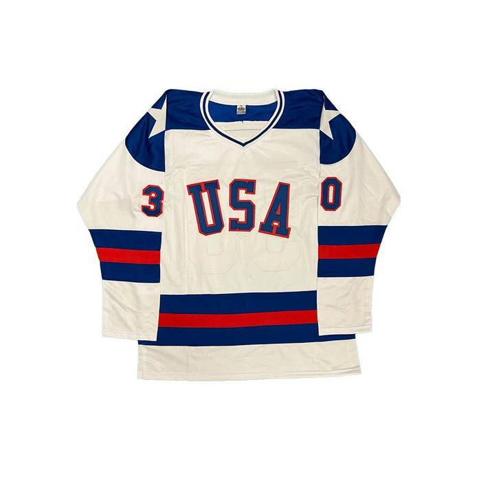 TSE Jim Craig Signed USA Hockey White Custom Jersey
