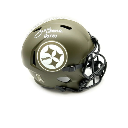 Joe Greene Autographed Pittsburgh Steelers Full Size Replica Salute to Service Helmet with HOF 87