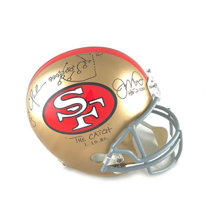 Joe Montana and Dwight Clark Signed 49ers Replica Helmet with "The Catch" Inscription