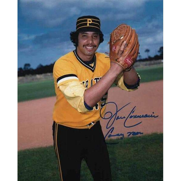John Candelaria Signed Ball In Glove (Gold and Black Uniform) 8x10 Photo Inscribed 'CANDY MAN'