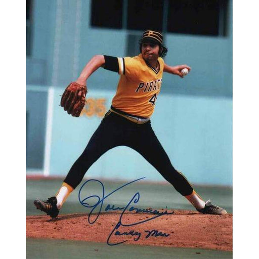John Candelaria Signed Pitching (Gold and Black Uniform) 8x10 Photo Inscribed 'CANDY MAN'