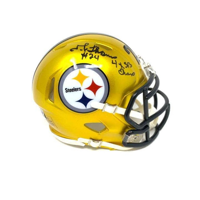 JT Thomas Autographed Pittsburgh Steelers Flash Mini Helmet Inscribed 4X SB Champs