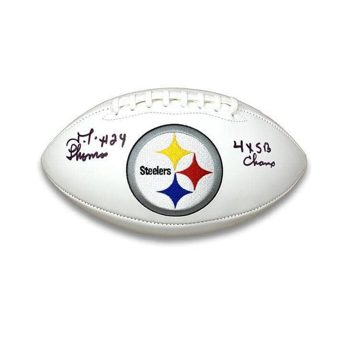 JT Thomas Autographed Pittsburgh Steelers White Logo Football with 4X SB Champs