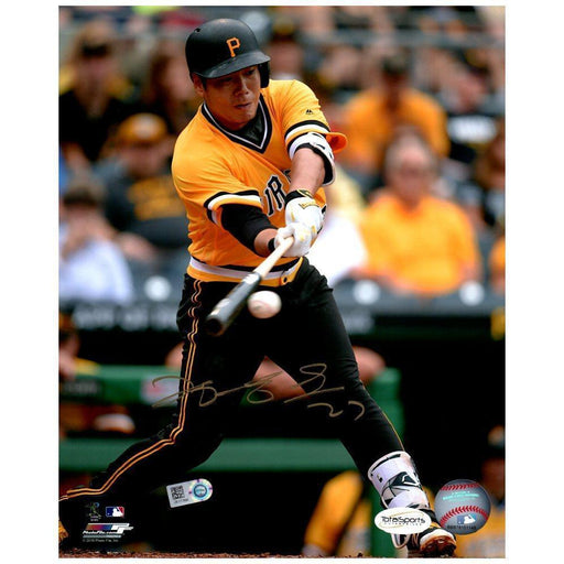 Jung-ho Kang Autographed Swinging in Yellow Vertical 8x10