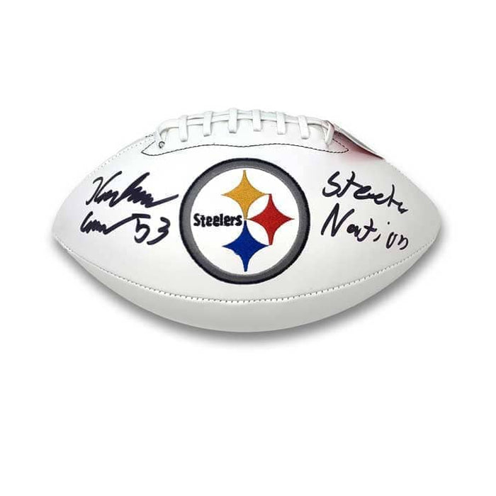 Kendrick Green Signed Pittsburgh Steelers White Logo Football with "Steeler Nation"