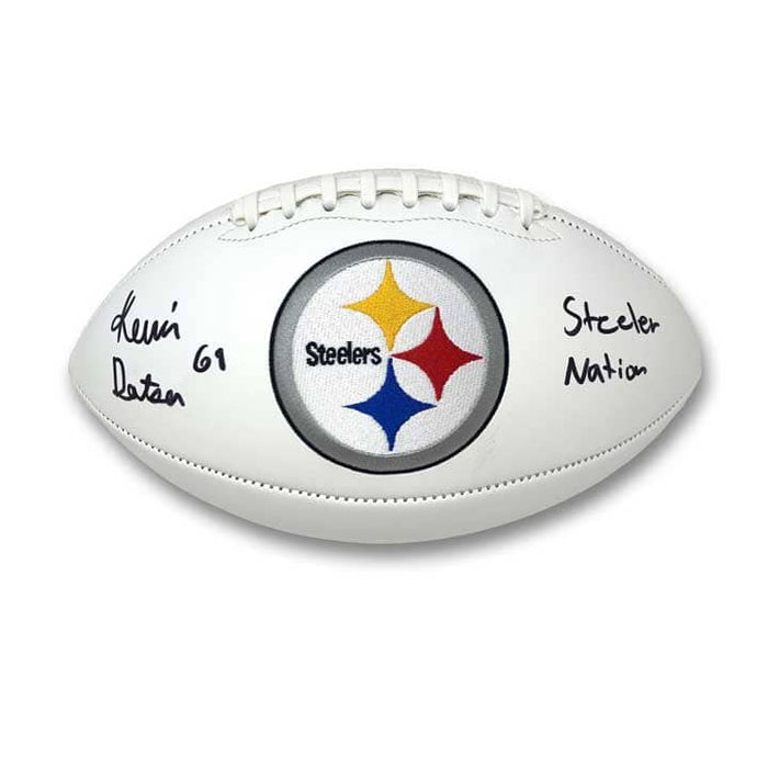 Kevin Dotson Signed Pittsburgh Steelers White Logo Football with "Steeler Nation"