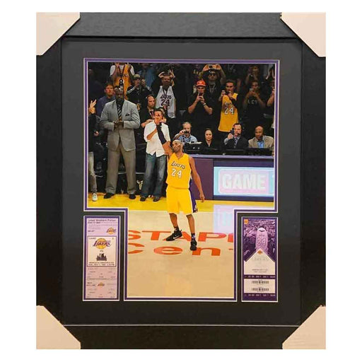 Kobe Bryant Waving Unsigned 16X20 Photo With Replica Tickets From First And Last Games - Professionally Framed