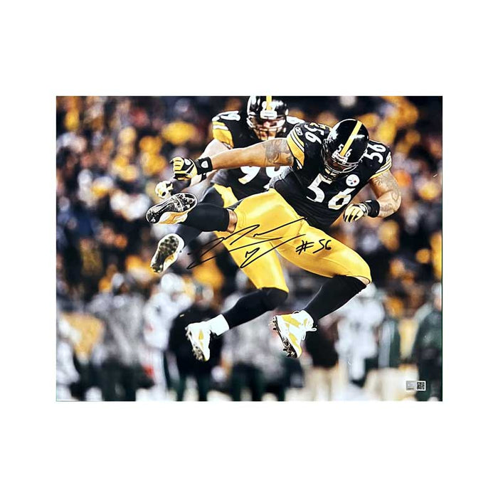 LaMarr Woodley Signed Color Leap with Brett Keisel 16x20 Photo (Black Ink)