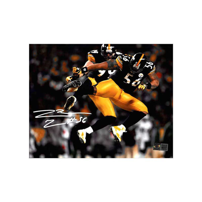 LaMarr Woodley Signed Color Leap with Brett Keisel 8x10 Photo (White Ink)