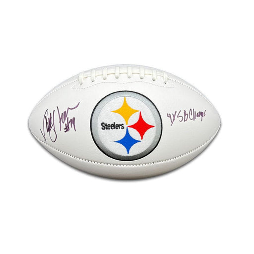 Larry Brown Signed Pittsburgh Steelers White Logo Football with "4X SB Champs"