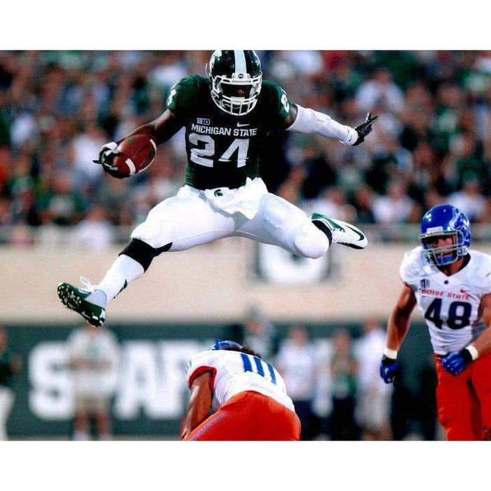 Le'Veon Bell Leap In MSU Green Vs. Boise State Unsigned 8X10 Photo