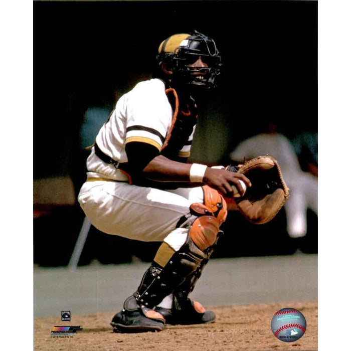 Manny Sanguillen Crouching Behind Home Plate Unsigned 8X10 Photo