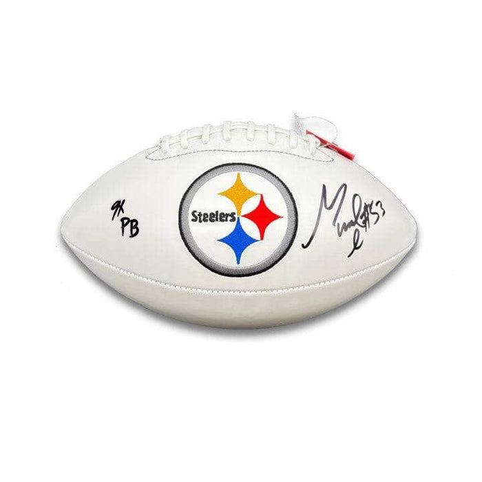 Maurkice Pouncey Signed Pittsburgh Steelers White Logo Football with "9X PB" - DAMAGED