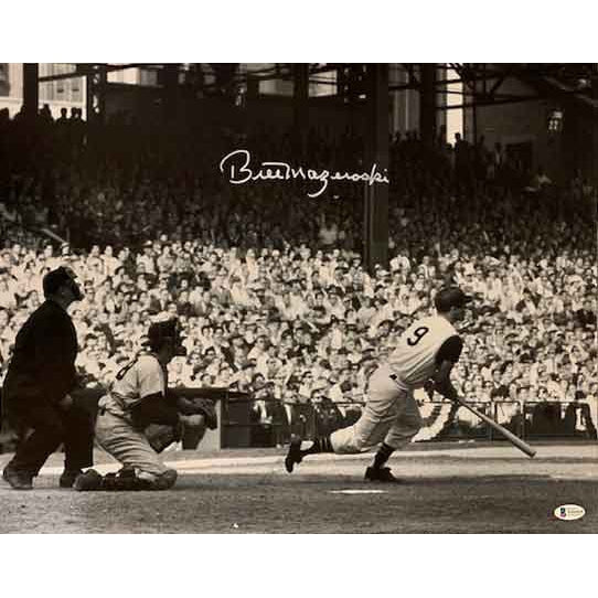 Mazeroski Signed 1960 World Series Bat Down 11x14 Photo (White Ink)