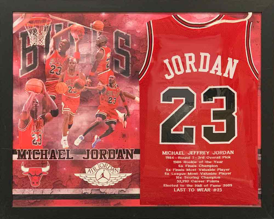 Michael Jordan Unsigned Chicago Red Stat Custom Basketball Jersey - Professionally Framed