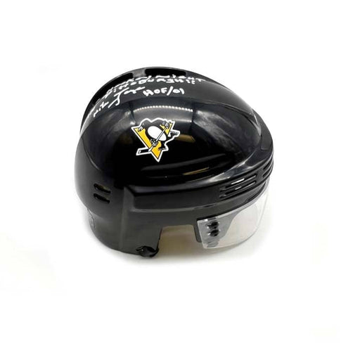 Mike Lange Autographed Black Mini Helmet With "It'S A Hockey Night In Pittsburgh"