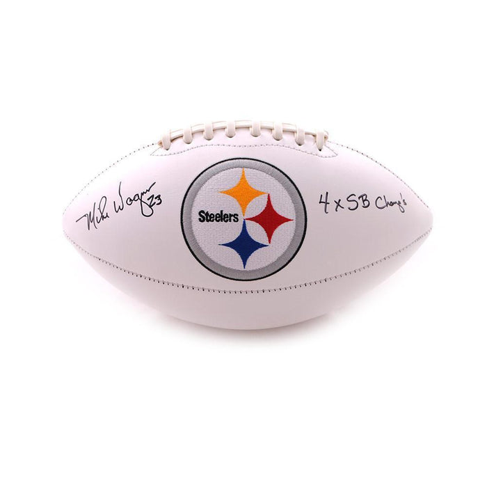 Mike Wagner Autographed Pittsburgh Steelers White Logo Football with 4X SB Champs