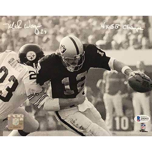 Mike Wagner Autographed Tackling Raiders 8X10 Photo with 4X SB Champs